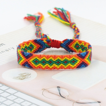 Ethnic Style Rhombus Polyester Braided Cord Bracelet PW-WGA14C8-11-1