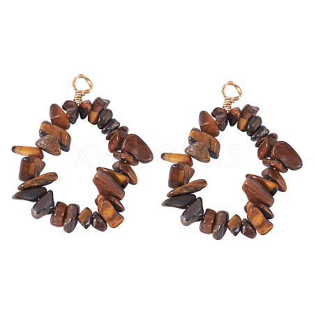 2Pcs Natural Tiger Eye Chip Beaded Pendants PALLOY-TAC0232-04-1