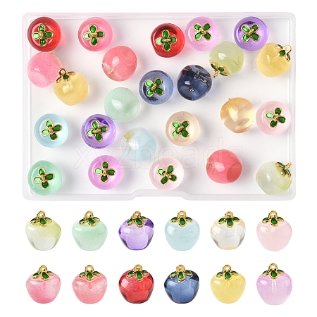 24Pcs 12 Colors Transparent Glass Apple Pendants DGLA-FS0001-15-1