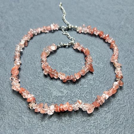 Cherry Quartz Glass Chip Beaded Necklaces for Women IW6789-11-1