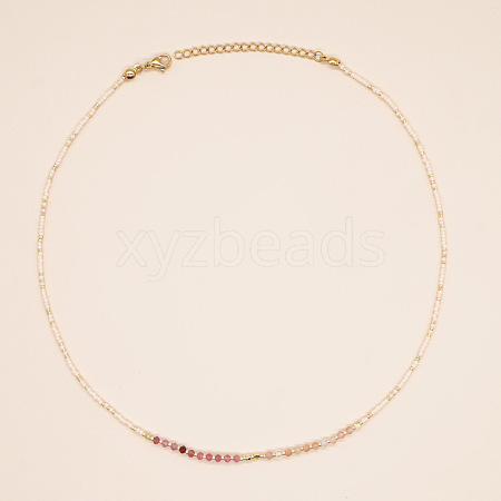 Bohemian-style semi-precious gemstone rice bead necklace ST8955594-1