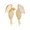 Brass Micro Pave Cubic Zirconia Shell Stud Earrings Findings KK-D363-09G-1