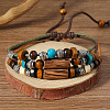 Wood & Alloy & Wax Cord Beaded Necklace & Braided Bead Style Bracelets Sets FS-WG2541A-01-4