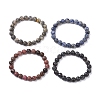 4Pcs Constellation 8mm Round Natural Larvikite & Blue Spot Jasper & Rhodonite & Picasso Jasper Beaded Stretch Bracelets for Women BJEW-JB10639-4