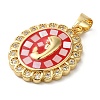 Oval with Virgin Face Brass Micro Pave Cubic Zirconia Pendants KK-K385-042G-3