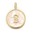 Rack Plating Brass Micro Pave Clear Cubic Zirconia Pendants with Shell KK-M309-42G-S-1