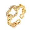 Heart Brass Micro Pave Clear Cubic Zirconia Hollow Open Cuff Rings for Women RJEW-M016-04G-2