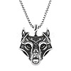 304 Stainless Steel Rhinestone Viking Wolf Head Pendant Necklaces FS-WGCFA8E-02-1