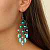 Synthetic Turquoise Woven Web/Net with Oval Tassel Dangle Earrings AZ8762-2-2