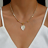 Natural Shell Maple Leaf Pendant Necklace with Glass Beaded Chains WZ3192-3