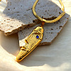 304 Stainless Steel Capri Blue Rhinestone Human Face Pendant Necklaces for Women NJEW-K303-01A-G-1