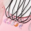 Glass Crescent Moon Pendant Necklaces NJEW-JN04579-2