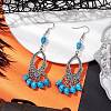 Halloween Skull Dyed Synthetic Turquoise & Alloy Dangle Earrings EJEW-JE05890-05-2