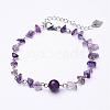 Natural Gemstone Chip Anklets AJEW-AN00177-2