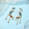 Chakra Moon Copper Wire Wrapped Gemstone Stud Earring EJEW-TA00484-2