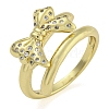 Bowknot Brass Micro Pave Clear Cubic Zirconia Open Cuff Double Rings RJEW-Z046-04G-02-2