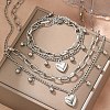 Heart 304 Stainless Steel Double Necklaces & Bracelets Sets for Women SJEW-F226-03P-1
