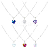 6Pcs 6 Style Glass Heart Pendant Necklaces Set with Brass Chains NJEW-AB00021-8