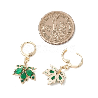 Maple Leaf Brass Micro Pave Cubic Zirconia Leverback Earrings EJEW-JE06916-02-1