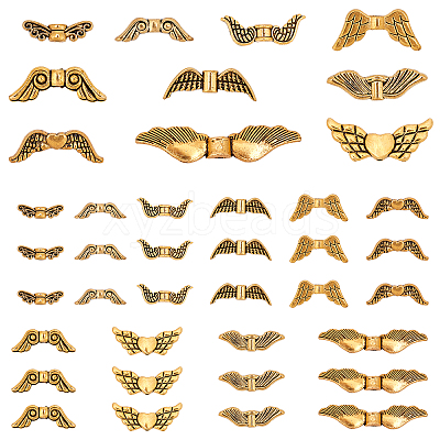 200Pcs 10 Styles Tibetan Style Alloy Wing Beads TIBEB-PH0001-05-1