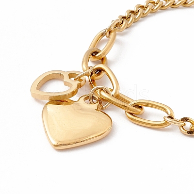 201 Stainless Steel Heart Charm Bracelet for Women STAS-P304-21G-1