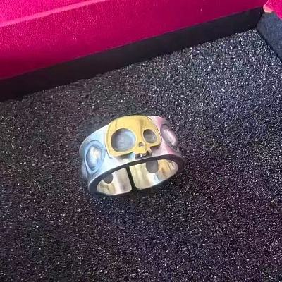 Halloween Two Tone Alloy Skull Cuff Open Rings for Unisex WG69205-01-1