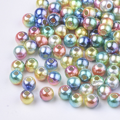 Rainbow ABS Plastic Imitation Pearl Beads OACR-Q174-6mm-07-1