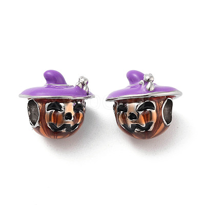 Halloween Rack Plating Brass Enamel European Beads KK-M280-01P-1