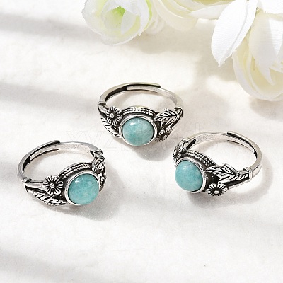 Natural Amazonite Finger Rings RJEW-A084-05AS-08-1