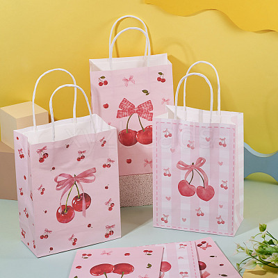 9Pcs 3 Styles Paper Cherry Printed Carry Storage Tote Bags ABAG-TA0001-99-1