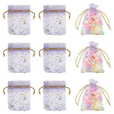 30Pcs Gold Stamping Moon Star Organza Drawstring Gift Bags ABAG-TA0002-21H-1