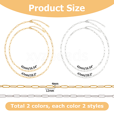 12Pcs 316L Surgical Stainless Steel Paperclip Chain Necklaces NJEW-HS00005-1