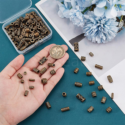 120Pcs 12 Styles Tibetan Style Alloy Tube Beads FIND-PH0020-80-1