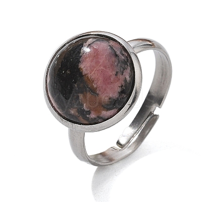 Half Round Natural Rhodonite Finger Rings RJEW-M062-01P-07-1
