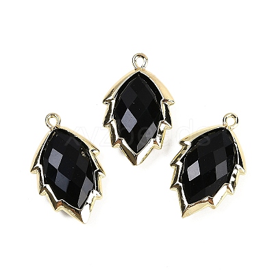 Natural Obsidian Faceted Leaf Pendants G-I375-04G-09-1