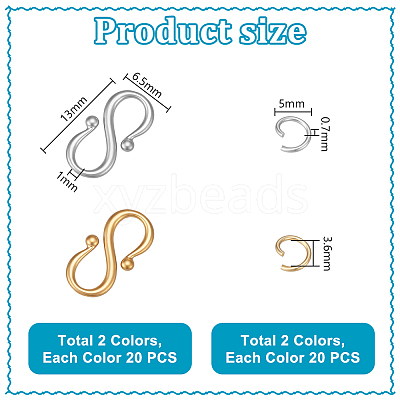 40Pcs 2 Colors Ion Plating(IP) 304 Stainless Steel S-Hook Clasps STAS-PH0007-27-1