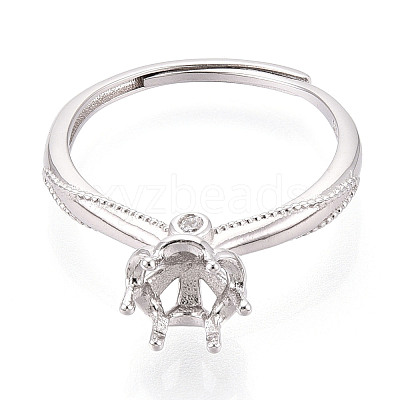 Rhodium Plated 925 Sterling Silver Micro Pave Cubic Zirconia Engagement Solitaire Ring Settings STER-T008-19P-1