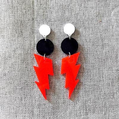 Flat Round with Lightning Bolt Acrylic Dangle Stud Earrings FS-WG93F7F-01-1