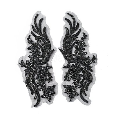 Phoenix Tail Pattern Glass Rhinestone & Mesh Base Fabrics Handwork Embroidery Cloth Sew on Appliques PATC-WH0009-02A-1