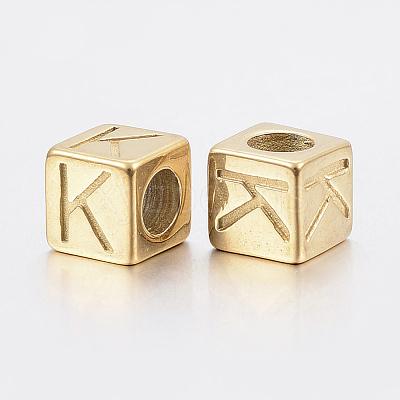 304 Stainless Steel Large Hole Letter European Beads X-STAS-H428-01G-K-1