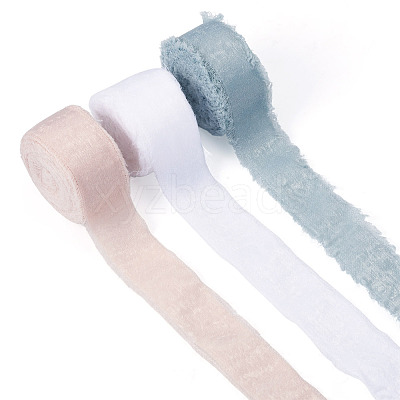 3 Rolls 3 Colors Polyester Frayed Fringe Ribbon OCOR-TA0003-81B-1