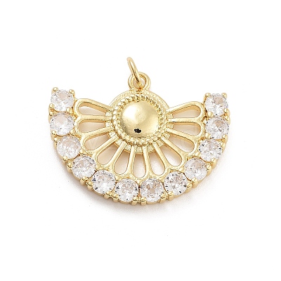 Fan Shaped Rack Plating Brass Micro Pave Cubic Zirconia Pendants X-KK-G512-28B-G-1