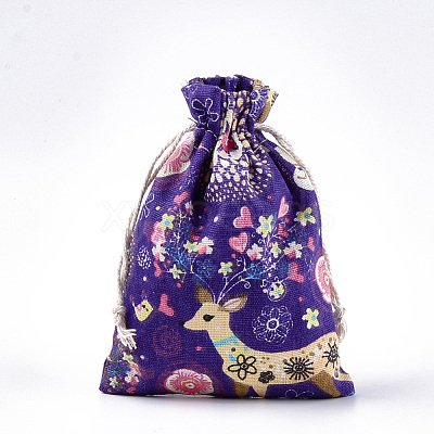 Polycotton(Polyester Cotton) Packing Pouches Drawstring Bags X-ABAG-T007-02G-1