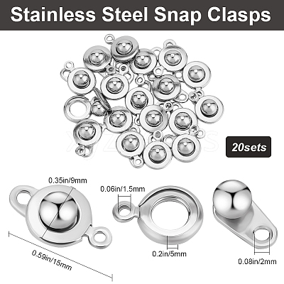 20Pcs 201 Stainless Steel Snap Clasps STAS-BBC0005-88B-1