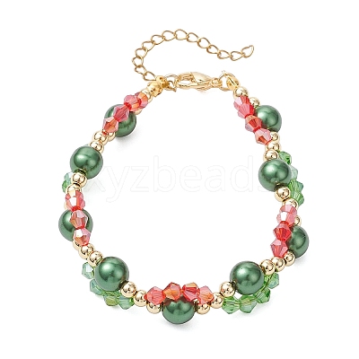 3Pcs 3 Colors Christmas Glass & Baking Paint Pearlized Glass Pearl Round Beaded Bracelets for Women BJEW-JB12441-1