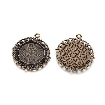 Tibetan Style Pendant Cabochon Settings TIBEP-R129-AB-FF-1