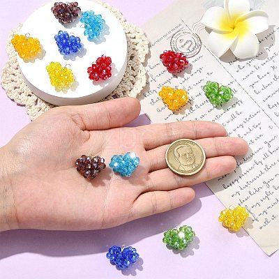 7Pcs 7 Colors Handmade Copper Wired Glass Beaded Heart Pendants PALLOY-CJ00101-1