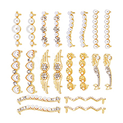 20Pcs 10 Styles Alloy & Crystal Rhinestone & Plastic Pearl Shoe Buckle Clips FIND-PH0024-68G-1