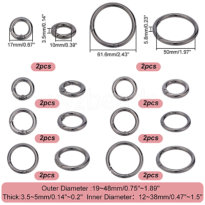 16Pcs 8 Styles Alloy Spring Gate Rings FIND-PH0007-80B-1