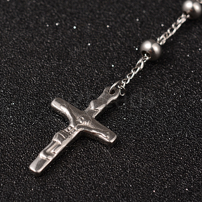 Tarnish Resistant 201 Stainless Steel Rosary Bead Necklaces NJEW-L427-22P-1